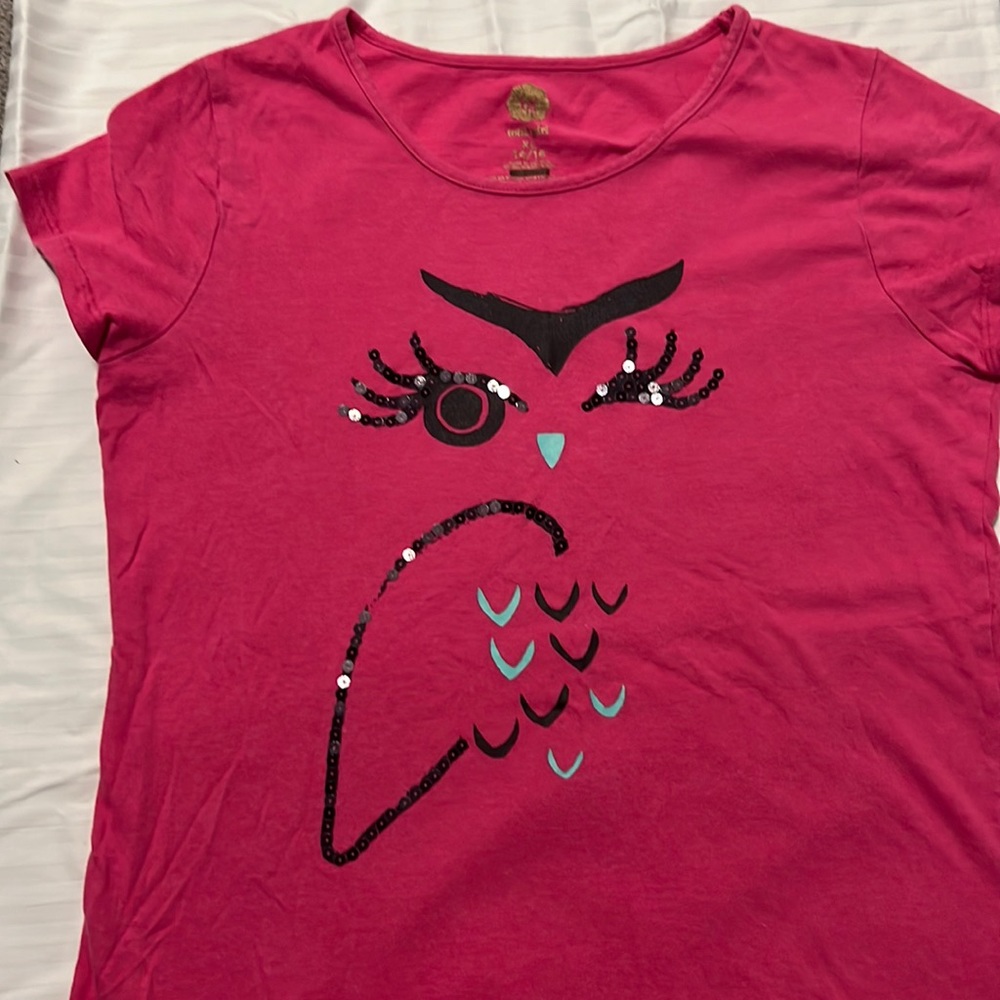 Girls pink owl shirt size 14/16